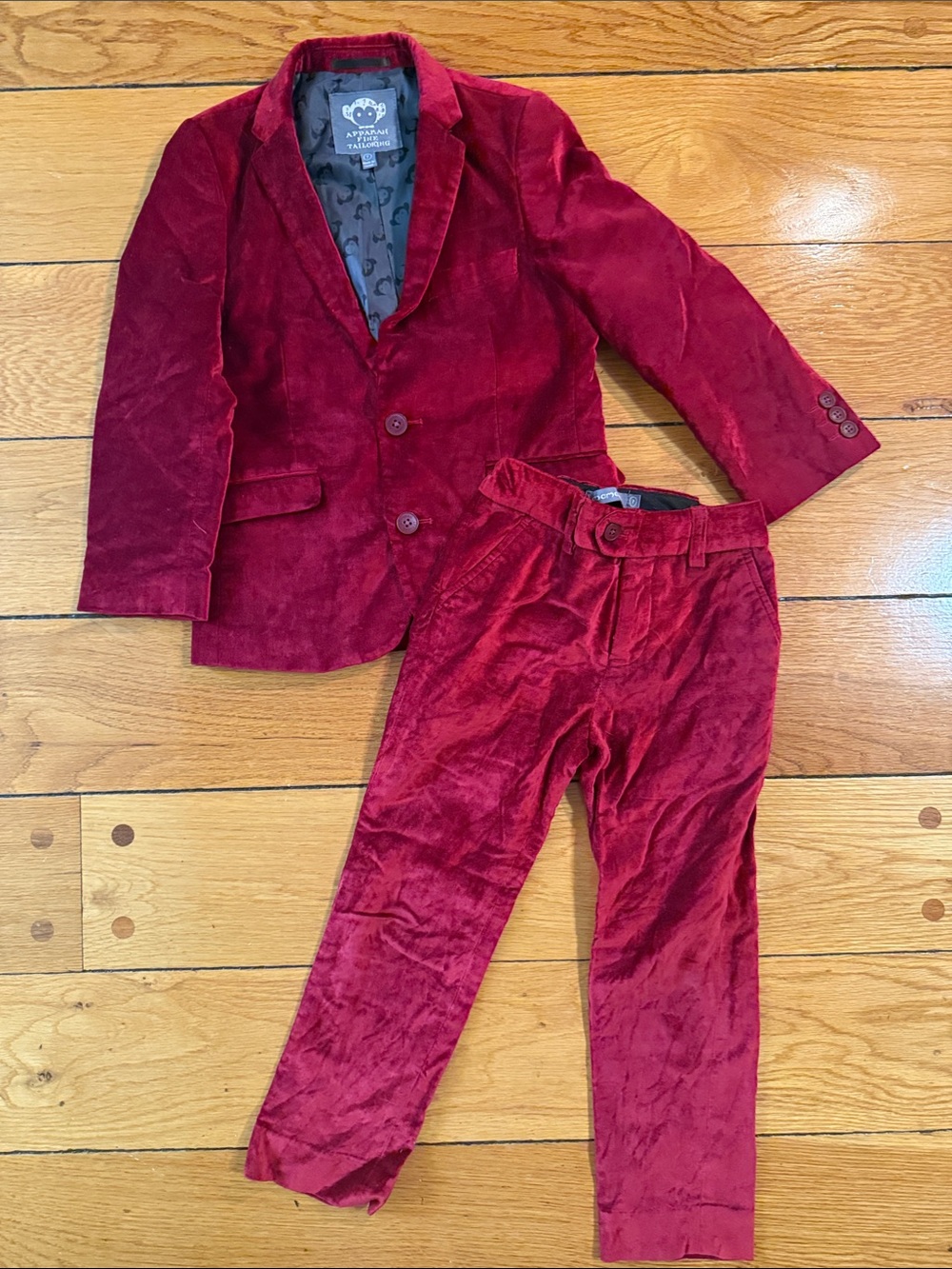 Boys' Red Velvet Blazer and Pants Set